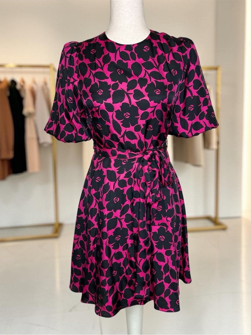 Kate Spade Women's Rosey Garden Tie Waist Dress Pink and Black Floral | Size 2